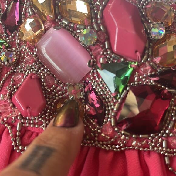 Jovani pink one shoulder dress with heavy beading and chains size 4 - Picture 8 of 9